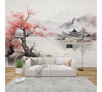 GEDAEUBA Papier Peint Panoramique Japonais Paysage, Papier Peint Intissé Motif Peinture à L'encre Oriental, Tapisserie Panoramique Salon, Décoration Murale Chambre, 450x315 cm