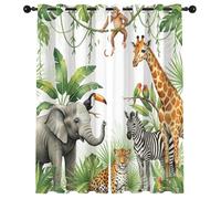 GEDAEUBA Rideau Occultant Thermiques Animaux de La Jungle Enfant - Lot de 2 Rideaux Imprimé pour Salon Chambre Fenetre Cuisine, Rideaux et Draperies Intérieurs à Oeillets, 140x240 cm (LxH)