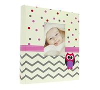 Gedeon Bravo Album traditionnel relié 100 pages beige pour 500 photos 10 x 15 cm pour photos de bébé Couverture en papier de reliure, cartes imprimées avec parchemin rose