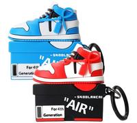 Gedicht Lot de 2 Coques de Protection en Silicone Souple pour Airpods 4e génération (2024) avec Porte-clés pour Homme et Femme, Rouge + Bleu