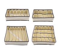 GEDMRT Boîte de rangement pliable pour soutiens-gorge et sous-vêtements |Organisateur de 6 à 24 grilles avec séparateurs |Organisateur de placard portable pour (Ensemble 4 pièces blanc cassé)