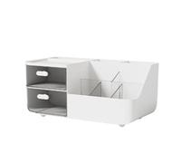 GEDMRT Makeup Organizer with 2 Drawers | Multifunctional Cosmetic Storage for Vanity/Desk/Bathroom | Large Capacity Desktop Organizer for Skincare & Office Supplies (White)