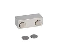 Gedotec Aimant de porte en verre à coller | 1 pièce loqueteau magnétique double | inoxydable brossé | avec plaque magnétique pour meubles, porte d'armoire ou porte en verre | Ferme-porte mural