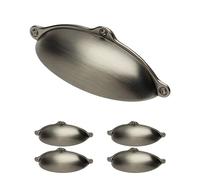 Gedotec Alexandria Lot de 5 poignées de meuble en métal | Poignée de coquillage - Titane brossé avec matériel de fixation | 99,5 x 30 mm BA : 64 mm
