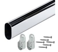 Gedotec Barre d'armoire Barre de penderie | OVAL | Tube d'armoire longueur : 2000 mm | 30 x 15 mm acier chromé | 1 kit avec 2 supports de tube d'armoire à paroi latérale pour montage mural