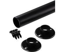 Gedotec Barre de penderie murale ronde | 1 set de barre de penderie avec 2 supports de tube d'armoire noir mat | POLE | tube de meuble en acier 600 mm longueur Ø 25mm - capacité de charge 60 kg