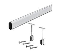 Gedotec Barre de penderie ovale 1000 mm avec embout-support central Fixation pour montage au plafond | Barre de niche en métal chromé | Tube d'armoire 30 x 15 mm | 1 kit - Tube de meuble pour penderie