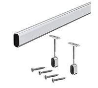 Gedotec Barre de penderie ovale 2000 mm avec embout-support central Fixation pour montage au plafond | Barre de niche en métal chromé | Tube d'armoire 30 x 15 mm | 1 kit - Tube de meuble pour penderie