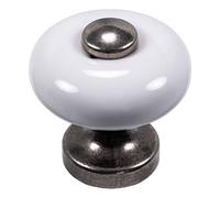 Gedotec Bouton de Porte Meuble - Poignée en Fer Blanc Vieilli et Porcelaine Blanche - Bouton de Meuble, Armoire, Placard et Tiroir - Design Vintage - avec Vis M4 x 25 mm - Diamètre 30 mm - 1 Pièce