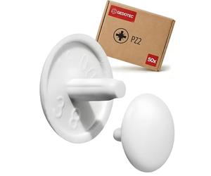 Gedotec Cache-vis pour Meubles Blanc RAL 9010| Cache-vis en Plastique Rond | H1123 | Bouchon pour Trou de tête PZ2 | Ø 12 x 2,5 mm | 50 pièces