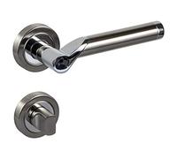 Gedotec Garniture à béquille pour portes intérieures Ferrure de porte en acier inoxydable mat - chrome poli - MIRAGE | Poignée de porte pour portes de chambre sur rosace ronde | Bain - WC