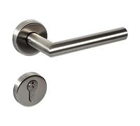 Gedotec Garniture de béquille en acier inox brossé mat [PZ - cylindre] 1x Ferrure de porte Rosace ronde I Poignées de porte intérieures L-FORM I pour épaisseur de porte