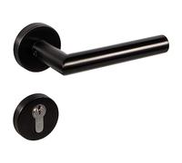 Gedotec Garniture de béquille noire mate [PZ - cylindre] 1x Ferrure de porte Rosace ronde I Poignées de porte intérieures L-FORM I Pour épaisseur de porte 35-47 mm