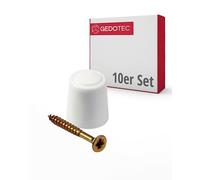 Gedotec Lot de 10 butées de porte en caoutchouc avec matériel de fixation | Lot de 10 butées de porte de qualité supérieure en plastique - Blanc | Butoir de porte à coller + vis | Petit butoir de