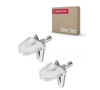 Gedotec Lot de 20 supports de sol en verre - 3 mm - Avec sécurité - Pour sols en bois et verre - Acier nickelé - Plastique transparent - Supports d'étagère pour meubles