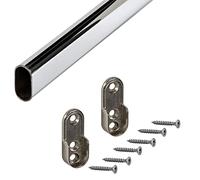 Gedotec Métal Portemanteaux Armoire Schrankstange 1500 mm | Rail Acier Chromé | Tuyau de Meubles 30 X 15 | Barre avec 2 Pièce Support Tube Penderie | 1 Set - Cintre Ovale pour Montage Mural