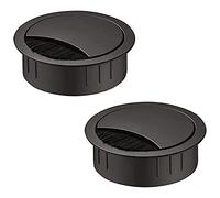 Gedotec Passe-câbles pour Bureau Noir - Samos | Gestion des câbles en métal à enfoncer | Boîte de câble Ø 60 mm | Lot de 2 Sorties de câble Rondes en Acier pour Meubles de Bureau, Table, Camping-Car
