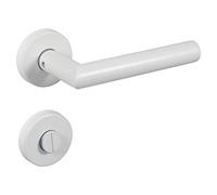 Gedotec Poignee de Porte en Acier Inox | CHAPO | 1 Kit Poignée de rosace en forme de L, vis incluses | Blanc Mat | WC - Toilettes | Garniture de porte vintage sur rosace ronde pour portes intérieures