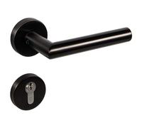 Gedotec Poignée de Porte en Acier Inoxydable | CHAPO | 1 Kit - Garniture de rosace en forme de L, vis comprises | Noir Mat | Antique Vintage Poignée de porte de chambre sur rosace ronde | Cylindre PZ