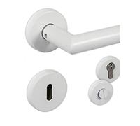 Gedotec Poignee de Porte en Acier Inoxydable | CHAPO | 1 Kit Poignée Garniture de rosace en forme de L | Blanche Mate | Rosace Ronde | BB - Bouton coloré | Poignée de porte vintage