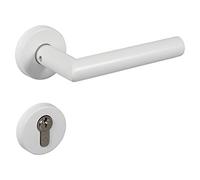 Gedotec Poignee de Porte en Acier Inoxydable | CHAPO | 1 Kit Poignée rosace en forme de L, vis incluses | Blanche Mate | Cylindre PZ | Garniture porte vintage sur rosace ronde pour portes intérieures