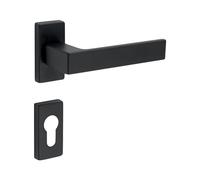 Gedotec Poignee de Porte en Aluminium | PUSH | 1 Paire - Poignée en L pour portes intérieures | Ferrure de porte de jardin noire | Ferrure de porte sur rosace ovale | PZ - Cylindre Profilé