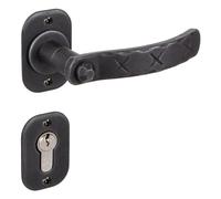 Gedotec Poignée de porte en fer forgé - 1 garniture Ferrure de porte antique noire Poignée de porte de chambre sur rosace - SEEFELD | PZ - cylindre | Fonte noire rustique | matériel de fixation inclus