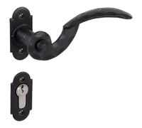 Gedotec Poignée de porte en fer forgé Ferrure de porte antique noire Poignée de porte de chambre sur rosace - Milano | PZ - cylindre | Béquille de porte en fonte noire rustique