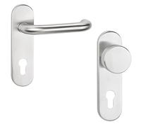 Gedotec Poignee de Porte | FS - ALPHA 1801 | 72 mm | 1 Kit - PZ Poignée protection paumelles | Acier Inoxydable Mat | Bouton plaque courte coupe-feu | Cylindre Profilé | PROTECTION INCENDIE DIN 18273