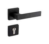 Gedotec Poignée de porte noir mat | PZ - cylindre | 1x kit garniture de porte noir, poignée de porte moderne porte de chambre rosace carrée pour portes intérieures | paire de béquilles noir mat