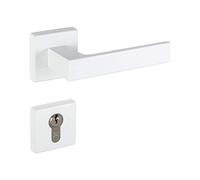 Gedotec Poignee de Porte | PUSH 1317 | 1 Kit Poignée - Garniture à béquilles carrée avec vis | Aluminium Ferrure de porte Blanche Mat | Garniture à rosace pour portes intérieures | PZ - Cylindre