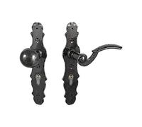 Gedotec Poignees de Porte | BERN | PZ 92 mm - Droite | 1 Poignées de porte antique de chambre | Fer Forgé Noir - Argent Patiné | BOUTON - BOUCLIER | Garniture - Béquille Vintage