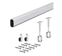 Gedotec Rail Suspension Meuble Ovale | Tringle Cintre Fixation Longueur: 2000mm | 30 x 15 mm | 1 Kit Comprenant 2 supports tube d'armoire pour paroi latérale montage mural & support central