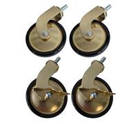 Gedotec Roulettes de meubles en métal doré | Set de 2× roulettes avec frein + 2× roulettes sans frein | Ø 73,5 mm | Roulettes pivotantes avec embase de 8 mm | Capacité de charge 48 kg | Roulettes en