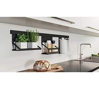 Gedotec Set Rails Cuisine - Rail de Rangement en Aluminium Noir Mat pour Montage Mural - Rack de Stockage Universel 1200 mm - Organiseur Design Vintage Cuisine avec Matériel de Fixation - 1 Kit