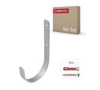 Gedotec Support mural - Crochet universel en acier galvanisé | 6 crochets d'échelle courbés 180 x 100 mm | Crochets pour appareils avec matériel de fixation | Crochets métalliques à usage général