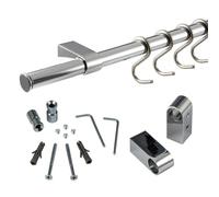 Gedotec Support Rail de Cuisine | Longueur: 1200 mm | 1 Jeu | Aspect Inox | Garde-corps de cuisine Système de garde-corps mural cuisine | Système avec 5 crochets en S avec matériel de fixation