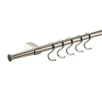 Gedotec Système de rails de cuisine muraux design - Aspect acier inoxydable - Longueur : 600 mm - Système de rails avec 5 crochets en S avec matériel de fixation - 1 kit complet - Barre de cuisine en