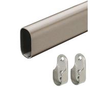 Gedotec Tringle à vêtements en métal - 1 500 mm - Tube de meuble avec support ovale - Gris titane - 1 pièce - Montage mural avec fixations de barre
