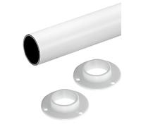 Gedotec Tringle à vêtements murale ronde - 1 lot de 2 supports de tringle de placard blanc mat - Pole - Tube de meuble en acier - Longueur : 1200 mm - Diamètre : 25 mm - Charge maximale : 60 kg -