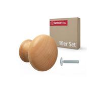 Gedotec Ursula - Lot de 10 boutons de meuble - En bois de hêtre - Diamètre : 27 mm - Avec insert fileté en laiton - Vis M4 x 25 mm - En bois massif - Pour armoire, tiroir, commode