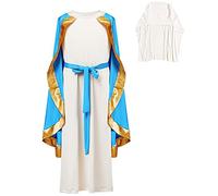 GEDOX Déguisement de la mère de Jésus, robe de la Sainte Mère, costume de Marie pour défilé de Noël, costume de berger délicat, robe de cosplay d'Halloween pour filles et garçons