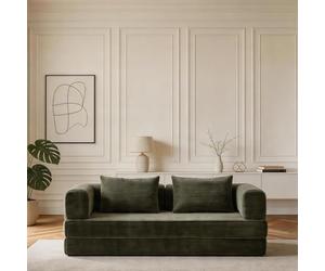 GEDTECH ARMANA Canapé 3 Places Convertible Lila en Velours côtelé, modulable en lit, Confortable, Cosy, méridienne en Velours, Sofa Moderne et Personnalisable, canapé lit (Vert)
