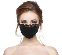 Geduochn Masque en dentelle noire avec broderie florale réglable et boucles d'oreilles respirantes pour femme et fille 2 couches pour soins de la peau
