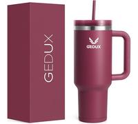 Gedux Gourde avec paille 1,2 l - Gobelet isotherme à levier anti-fuite - Isolation sous vide à double paroi - Gobelet isotherme avec paille Couvercle protégé par pulvérisation (rouge foncé)