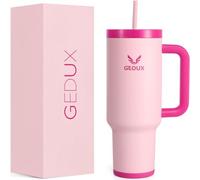 Gedux Gourde avec paille, 1,2 l, gobelet isotherme avec poignée, anti-fuite, double paroi isolée sous vide, gobelet isotherme avec paille, couvercle anti-éclaboussures (rose)