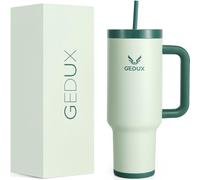 Gedux Gourde avec paille, 1,2 l, tasse isotherme avec poignée, isolation sous vide à double paroi, anti-fuite, couvercle résistant aux éclaboussures, fond en silicone antidérapant, idéal pour