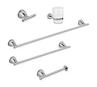 Gedy AVA Chrome Lot de 5 pinceaux, brosses à Dents, 35 cm, Serviettes 60 cm, Porte-Papier Toilette, Porte-Manteau, en Acier Inoxydable, Design R&S, 2 Ans de Garantie, Unique