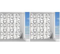 Gedy G-Piper Rideau de Douche 120 x 200, fabriqué en PES, 100% imperméable, Finition Beige et Noir, Design R&S, Rideau de Douche avec 12 Anneaux, 2 Ans de Garantie (Lot de 2)