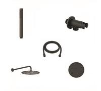 Gedy High Pro Plus 02 Kit de douche encastrable escamotable finition noir mat, kit de douche avec pommeau de douche rond Ø 25 cm, douchette pour douche, bras de douche, flexible anti-torsion et prise